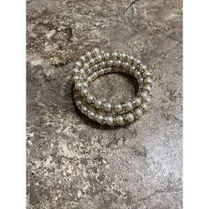 Vintage Faux Pearl And‎ Rhinestone Wire Cuff Bracelet Wedding Jewelry